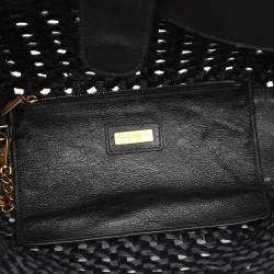 Pre Owned Dolce & Gabbana Black Leather and Raffia Miss Sicily Top Handle Bag