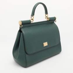 Pre Owned Dolce & Gabbana Green Leather Medium Miss Sicily Top Handle Bag