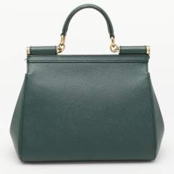 Pre Owned Dolce & Gabbana Green Leather Medium Miss Sicily Top Handle Bag