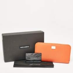 Pre Owned Dolce & Gabbana Orange Leather Zip Around Wallet