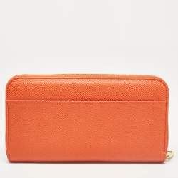Pre Owned Dolce & Gabbana Orange Leather Zip Around Wallet