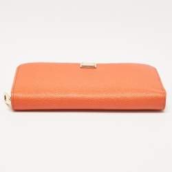 Pre Owned Dolce & Gabbana Orange Leather Zip Around Wallet
