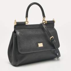 Pre Owned Dolce & Gabbana Black Leather Small Miss Sicily Top Handle Bag