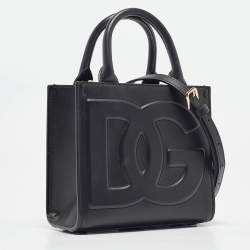 Pre Owned Dolce & Gabbana Black Leather Mini DG Daily Tote