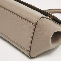 Pre Owned Dolce & Gabbana Grey Leather Small Miss Sicily Top Handle Bag