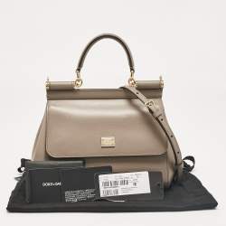 Pre Owned Dolce & Gabbana Grey Leather Small Miss Sicily Top Handle Bag