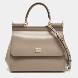 Pre Owned Dolce & Gabbana Grey Leather Small Miss Sicily Top Handle Bag