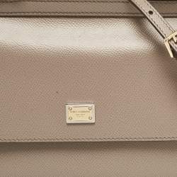 Pre Owned Dolce & Gabbana Grey Leather Small Miss Sicily Top Handle Bag