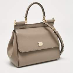 Pre Owned Dolce & Gabbana Grey Leather Small Miss Sicily Top Handle Bag