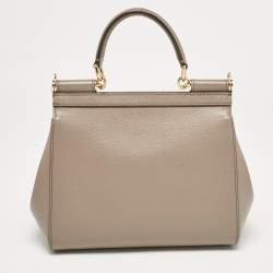 Pre Owned Dolce & Gabbana Grey Leather Small Miss Sicily Top Handle Bag
