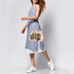 Pre Owned Dolce & Gabbana Pink Fig Print Leather Medium Embellished Sicily Top Handle Bag