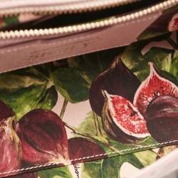 Pre Owned Dolce & Gabbana Pink Fig Print Leather Medium Embellished Sicily Top Handle Bag