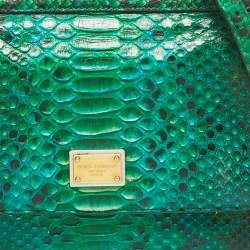 Pre Owned Dolce & Gabbana Green Python Medium Miss Sicily Top Handle Bag
