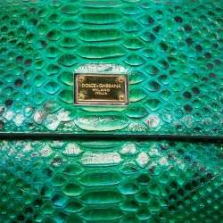 Pre Owned Dolce & Gabbana Green Python Medium Miss Sicily Top Handle Bag