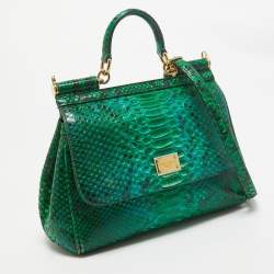 Pre Owned Dolce & Gabbana Green Python Medium Miss Sicily Top Handle Bag