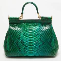 Pre Owned Dolce & Gabbana Green Python Medium Miss Sicily Top Handle Bag