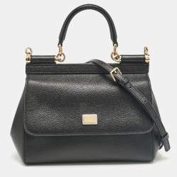 Pre Owned Dolce & Gabbana Black Leather Small Miss Sicily Top Handle Bag