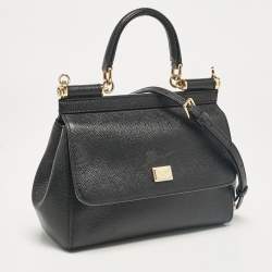 Pre Owned Dolce & Gabbana Black Leather Small Miss Sicily Top Handle Bag