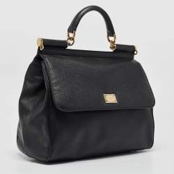 Pre Owned Dolce & Gabbana Black Leather Large Miss Sicily Top Handle Bag