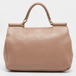 Dolce & Gabbana Beige Leather Miss Sicily Soft Top Handle Bag