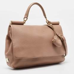 Dolce & Gabbana Beige Leather Miss Sicily Soft Top Handle Bag