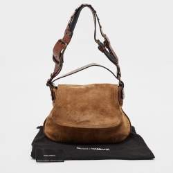 Pre Owned Dolce & Gabbana Brown Suede Flap Top Handle Bag