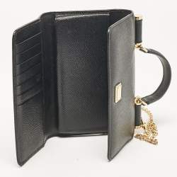 Pre Owned Dolce & Gabbana Black Leather Miss Sicily Von Wallet on Chain