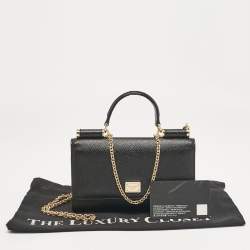 Pre Owned Dolce & Gabbana Black Leather Miss Sicily Von Wallet on Chain