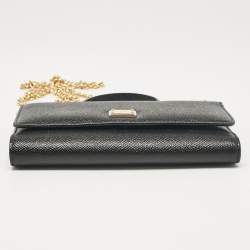Pre Owned Dolce & Gabbana Black Leather Miss Sicily Von Wallet on Chain