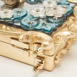 Dolce & Gabbana Gold  Acrylic Mirrored Baroque Dolce Box Bag