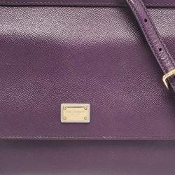 Pre Owned Dolce & Gabbana Purple Leather Medium Miss Sicily Top Handle Bag