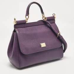 Pre Owned Dolce & Gabbana Purple Leather Medium Miss Sicily Top Handle Bag
