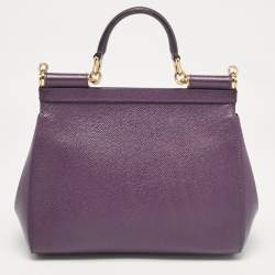 Pre Owned Dolce & Gabbana Purple Leather Medium Miss Sicily Top Handle Bag