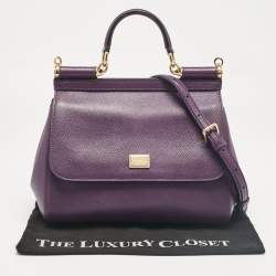 Pre Owned Dolce & Gabbana Purple Leather Medium Miss Sicily Top Handle Bag