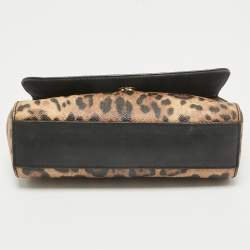 Pre Owned Dolce & Gabbana Black/Brown Leopard Print Coated Canvas and Leather Mini Miss Sicily Bag