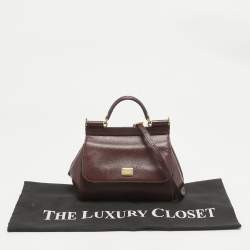 Pre Owned Dolce & Gabbana Burgundy Leather Mini Miss Sicily Top Handle Bag