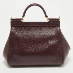 Pre Owned Dolce & Gabbana Burgundy Leather Mini Miss Sicily Top Handle Bag
