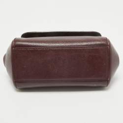 Pre Owned Dolce & Gabbana Burgundy Leather Mini Miss Sicily Top Handle Bag