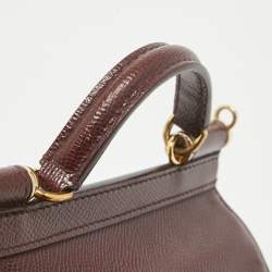 Pre Owned Dolce & Gabbana Burgundy Leather Mini Miss Sicily Top Handle Bag