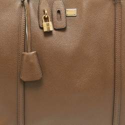 Pre Owned Dolce & Gabbana Dark Beige Leather Miss Escape Zip Tote