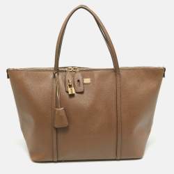Pre Owned Dolce & Gabbana Dark Beige Leather Miss Escape Zip Tote