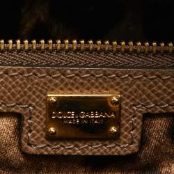 Pre Owned Dolce & Gabbana Dark Beige Leather Miss Escape Zip Tote