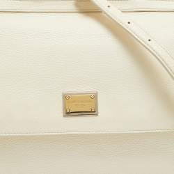 Pre Owned Dolce & Gabbana Off White Leather Medium Miss Sicily Top Handle Bag