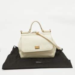 Pre Owned Dolce & Gabbana Off White Leather Medium Miss Sicily Top Handle Bag