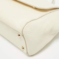 Pre Owned Dolce & Gabbana Off White Leather Medium Miss Sicily Top Handle Bag