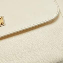 Pre Owned Dolce & Gabbana Off White Leather Medium Miss Sicily Top Handle Bag
