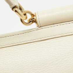 Pre Owned Dolce & Gabbana Off White Leather Medium Miss Sicily Top Handle Bag