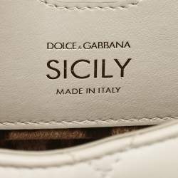 Pre Owned Dolce & Gabbana White Quilted Leather Small Miss Sicily Top Handle Bag