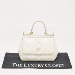 Pre Owned Dolce & Gabbana White Quilted Leather Small Miss Sicily Top Handle Bag