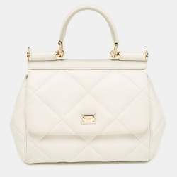 Pre Owned Dolce & Gabbana White Quilted Leather Small Miss Sicily Top Handle Bag
